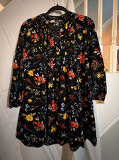 Old Navy Women's Black Floral Long Sleeve Pintuck Swing Dress Boho