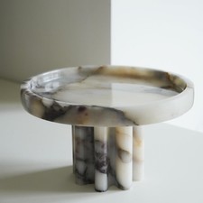 Natural Marble Tray with Leg, 7"Round Organizer, Decorative Tray