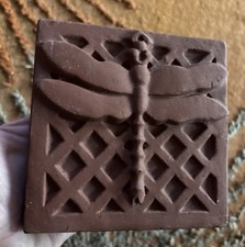 5.5 Vintage Terracotta Art Pottery Tile Dragonfly Wall Hanging Stamped W