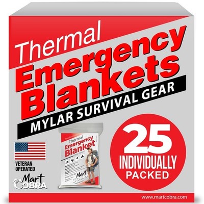 Mart Cobra Emergency Blanket 25-Pack Space Mylar Blankets Survival Gear And