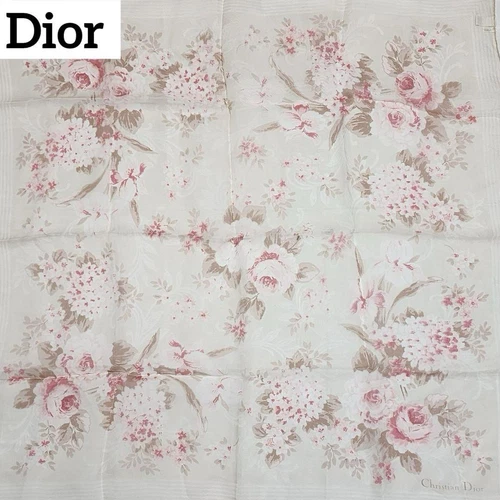 Christian Dior foulard en soie beige motif floral grand 34,25 pouces unisexe
