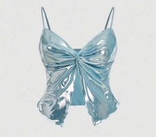 Pretty Ice Blue Lame  Twist Knot Open Front C...