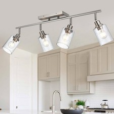 Complete Track Lighting Kit 4-Light Brushed Nickel Seeded Glass Bathroom Vani...