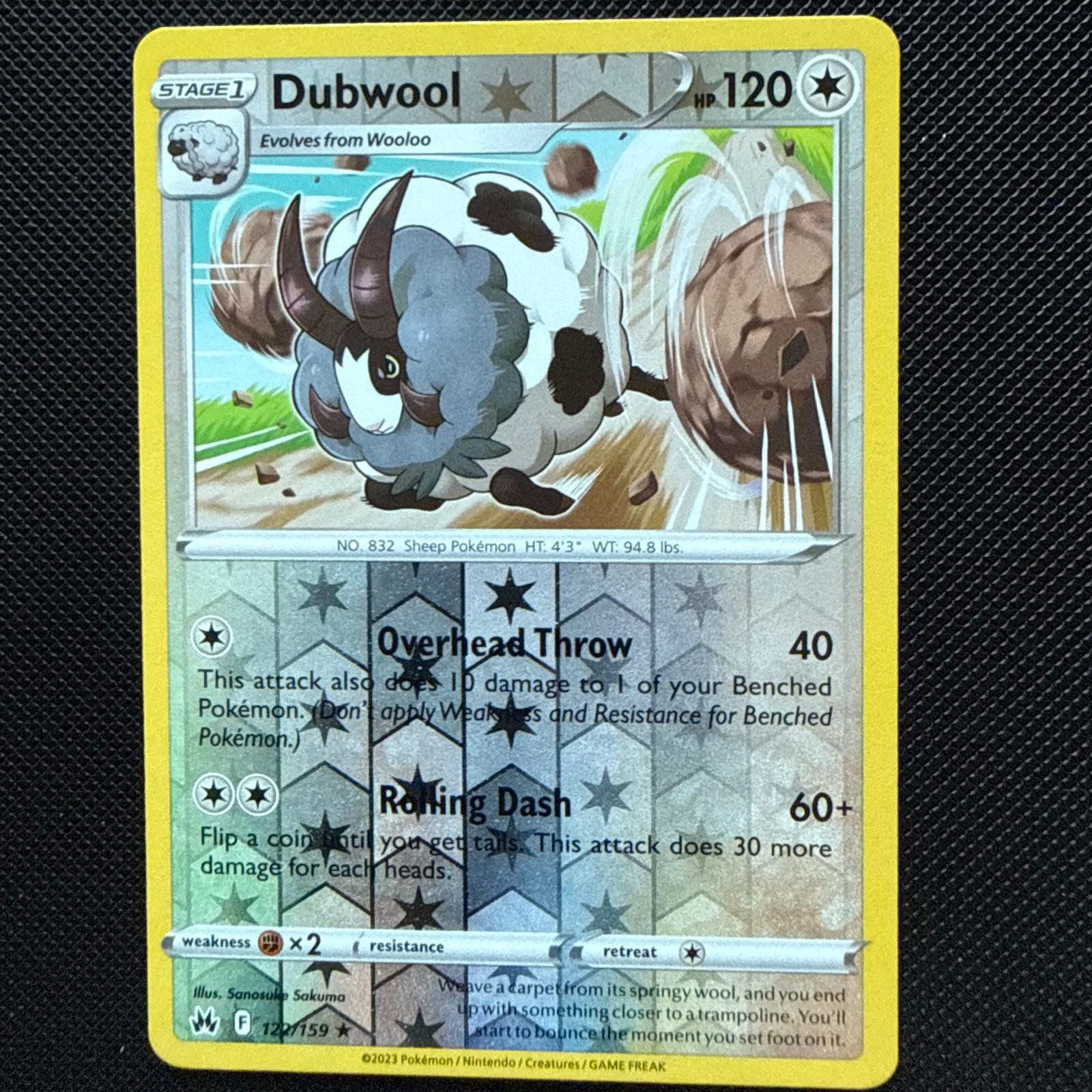 Dubwool 122/159 Rare Crown Zenith Pokemon Reverse Holo Near Mint