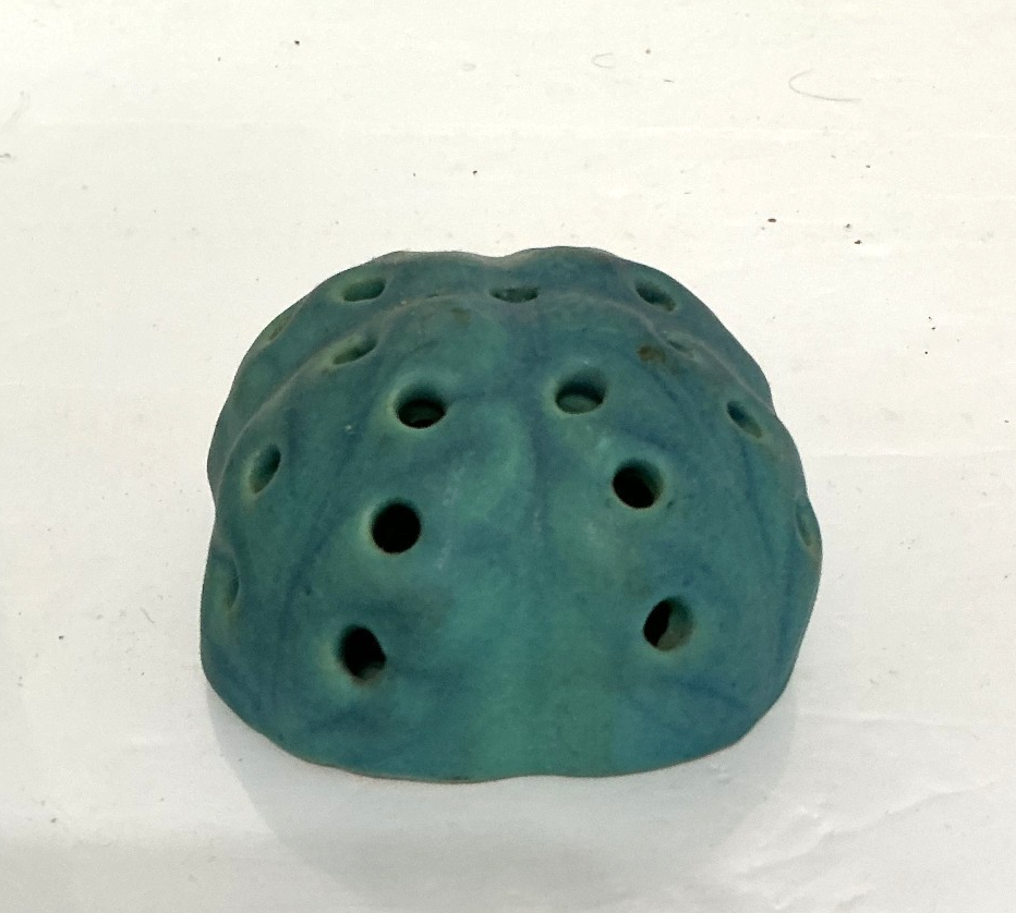 Vintage VAN BRIGGLE Pottery Turquoise Blue Flower Frog 3.5
