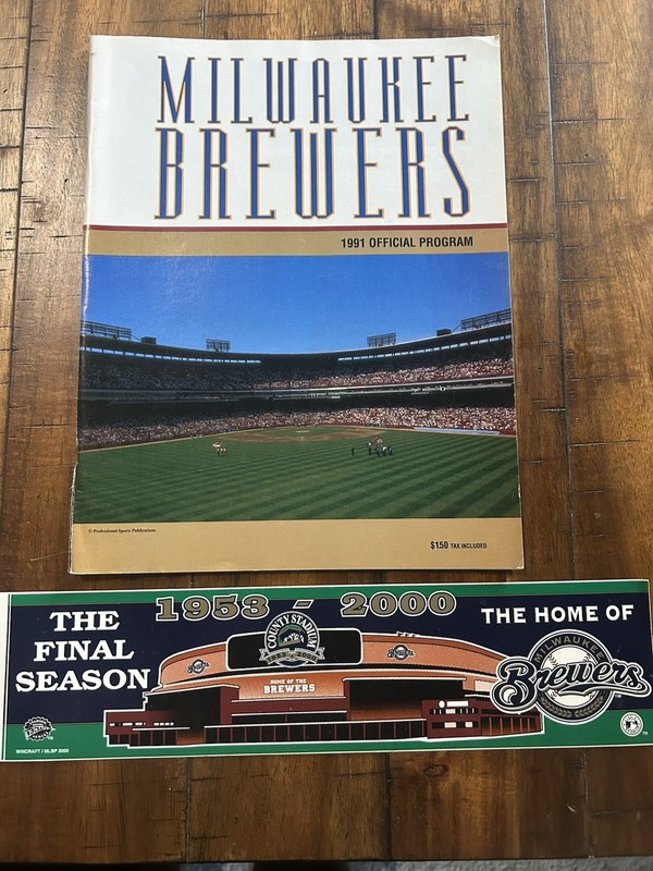 Milwaukee Brewers County Stadium Final Season Bumper Sticker & 1991 Game Program