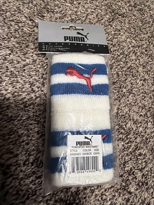 PUMA CAT Double Wrist Band Run Training Blue & White Tennis Wristband NEW