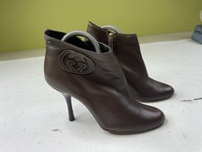 Vintage Gucci GG Brown Calf Leather Ankle Heeled Boots 182151 Women s Size 5B