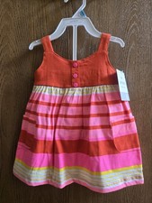 NWT Size 6M Carter's 1 piece pink orange yellow striped dress w/ diaper cover