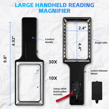 Large 10X 30X Magnifying Glass with Light, Handheld Magnifying Glass for Read...