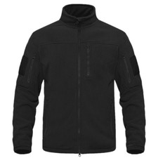 Mens Polar Fleece Jacket Full Zip Stand Collar Zip Pockets Black Navy Olive Gray