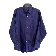 CHAPS Slim Fit Shirt Mens Sz 16 34 35 Dark Navy Blue Stretch Gorpcore Preppy