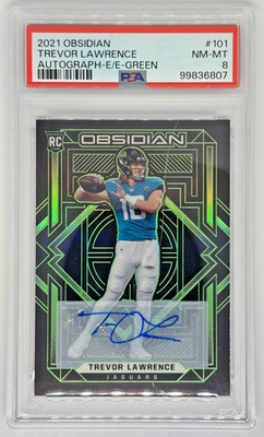 2021 Obsidian TREVOR LAWRENCE Electric Etch GREEN Rookie Auto #/25 -PSA 8