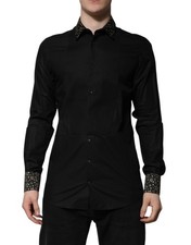 Dolce & Gabbana Black Cotton GOLD Long Sleeves Dress Men's Shirt Authentic