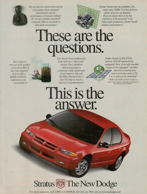 1997 Dodge Stratus Is The Answer V-6 High Level Performance VINTAGE PRINT AD