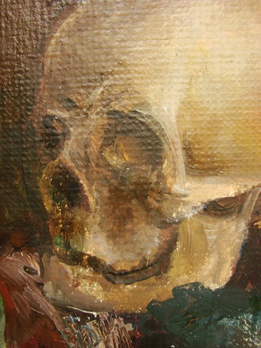 Russian Ukrainian Soviet Oil Painting Still Life realism skull cup pomegranate - Picture 5 of 6