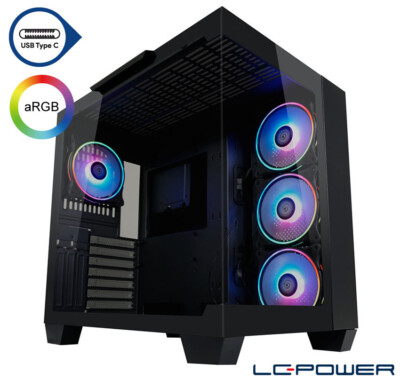 LC-Power - ATX-Gaming-Gehäuse - Gaming 809B Dark Storm_X - USB-C, 4x ARGB-Lüfter