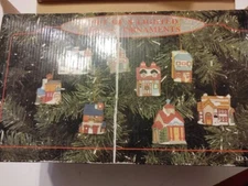 Vintage Set of 8 Lighted Christmas House Porcelain Ornaments X1