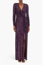 Xscape Sequin Long Sleeve Column Gown (size 4)