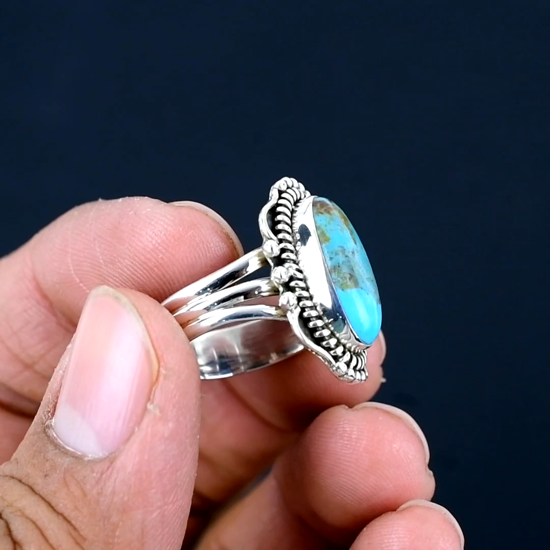 Turquoise Gemstone Handmade Solid 925 Sterling Silver Ring Jewelry