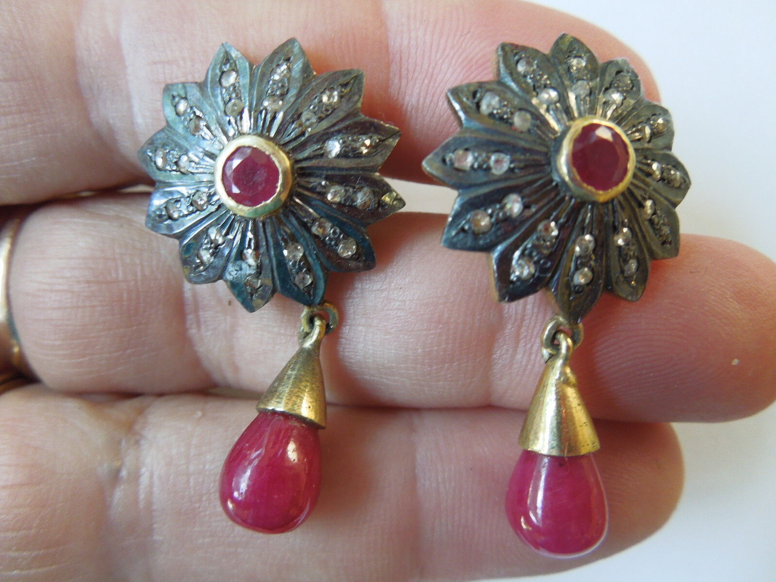 Victorian Rosecut diamonds/Ruby Silver India 14kg… - image 1