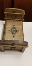 ANTIQUE GERMAN dollhouse miniature wood bed with original ornate linens
