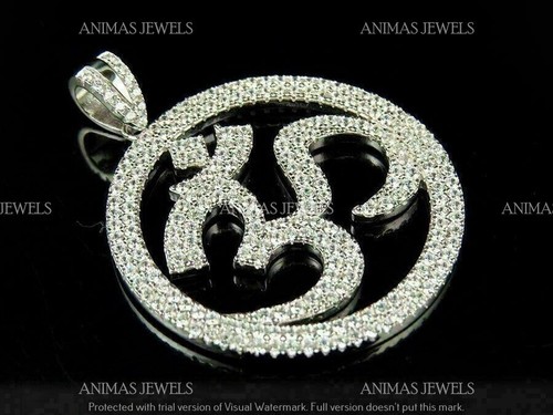 Real 925 Sterling Silver 2.00 Ct Round Cut Moissanite OM Medallion Pendant Charm - Picture 2 of 4