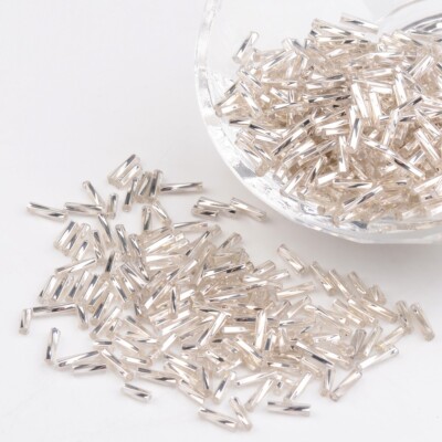 50g Glass Twist Bugles Beads  White Silver Lined White for Jewelry Making