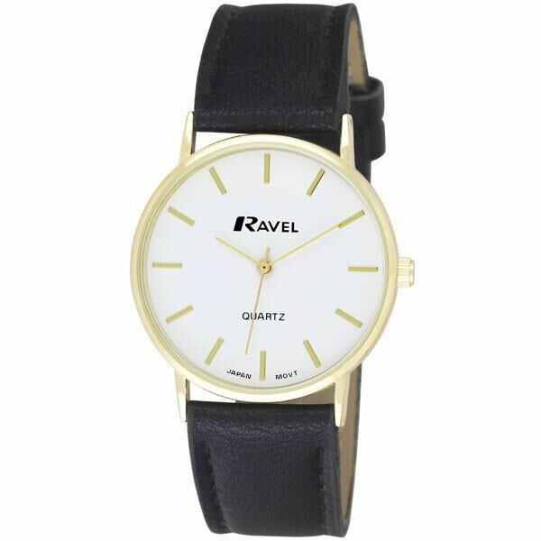 Ravel Mens Classic Quartz Watch Black Strap White Face R0129.01.1 for