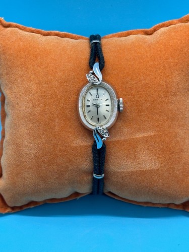 Vtg Omega Ladies Cord Band Cocktail Watch 10K GF w/ Diamonds - Manual Wind Works