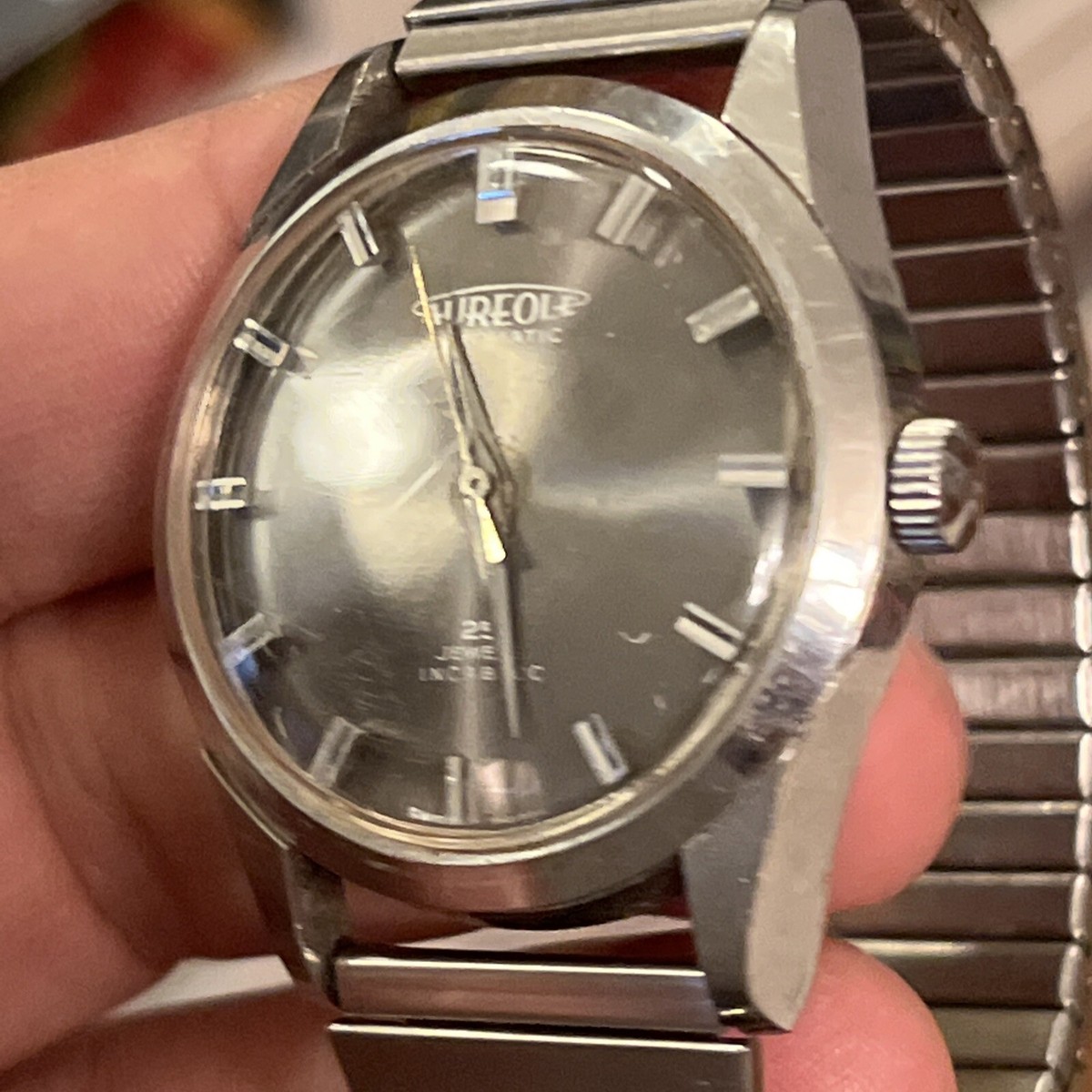 Rare Mirror Aureole 25 Jewel Automatic Incabloc All Stainless 