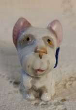 Adorable Ceramic Westie Scottie Terrier Blue Bow Marked Japan 1.5"