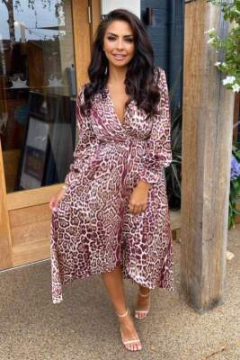 open lace back dress Red V Neck Animal Print Dress – AX Paris main image 0