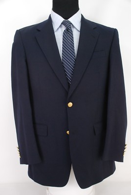 Hart Schaffner Marx Gold Trumpeter 2Btn Navy Blue Blazer 100% Wool Cntr Vent 38R