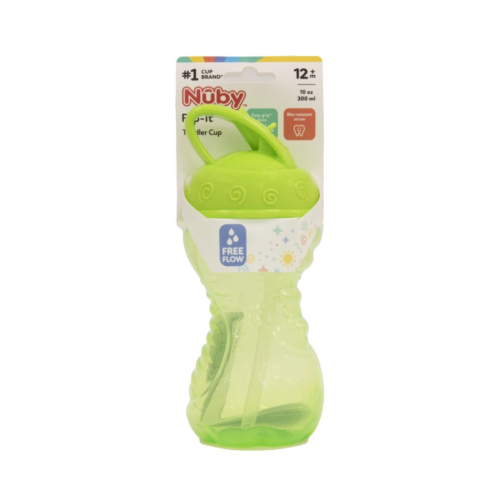 Nuby Free Flow Flipit Straw Beaker Toddler Kid Easy Grip Cup 12m+ 10oz