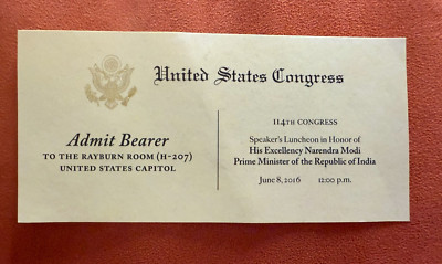 2016 NARENDRA MODI INDIA PRIME MINISTER PRESIDENT OBAMA INVITE TICKET US CAPITOL