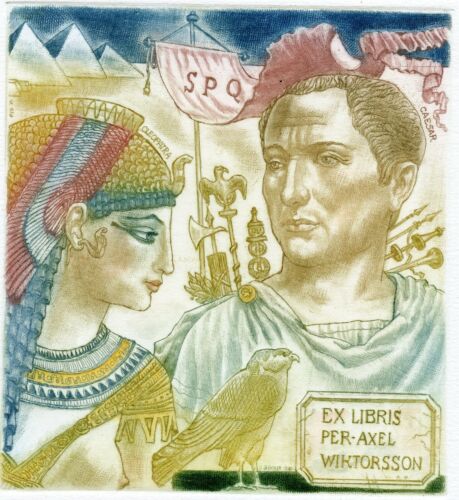 Julius Caesar & Cleopara Original Historic Print Ex libris Etching, David Bekker - Picture 1 of 2