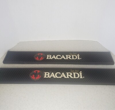 BACARDI RUM MAT RUBBER BAR GLASS RUNNER RAIL SPILL BAT LOGO DRAIN DRIP USED 