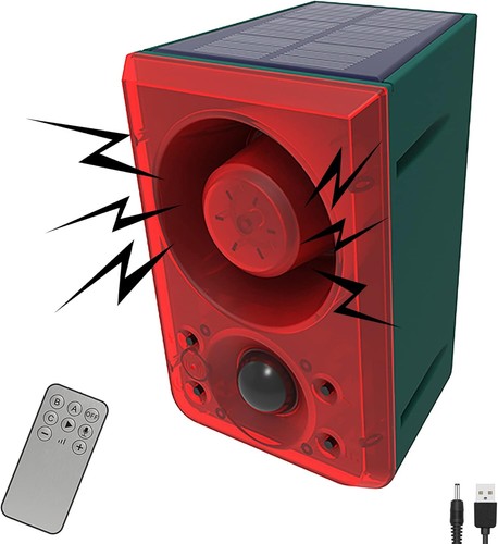 Solar Motion Sensor Alarm With Dog Bark Sound - 130dB Siren, Strobe Light, Custom Recording, IP65 Waterproof For Yard, Farm