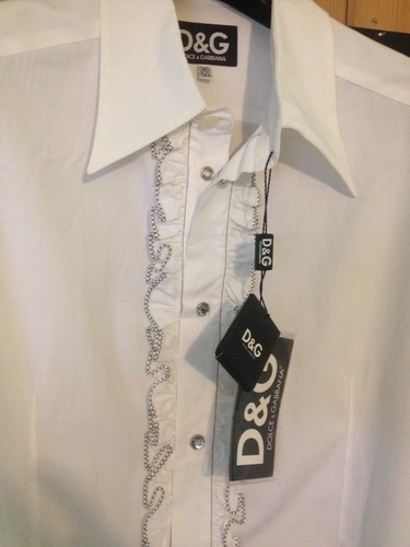 D&G, EXTREMELY RARE VINTAGE D&G DOLCE & GABBANA MEN WHITE DRESS TUXEDO SHIRT