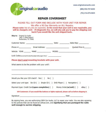 car radio lcd screen repair quotation