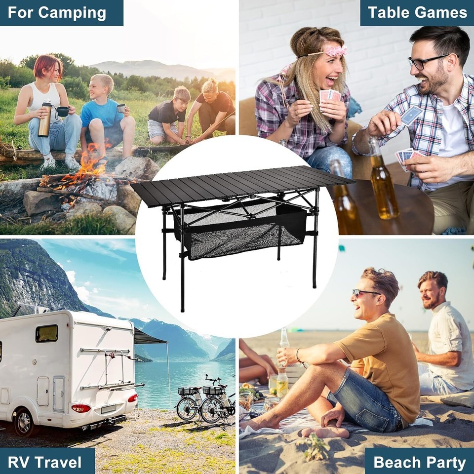 Sanny Outdoor Folding Portable Picnic Camping Table, Aluminum Rollup