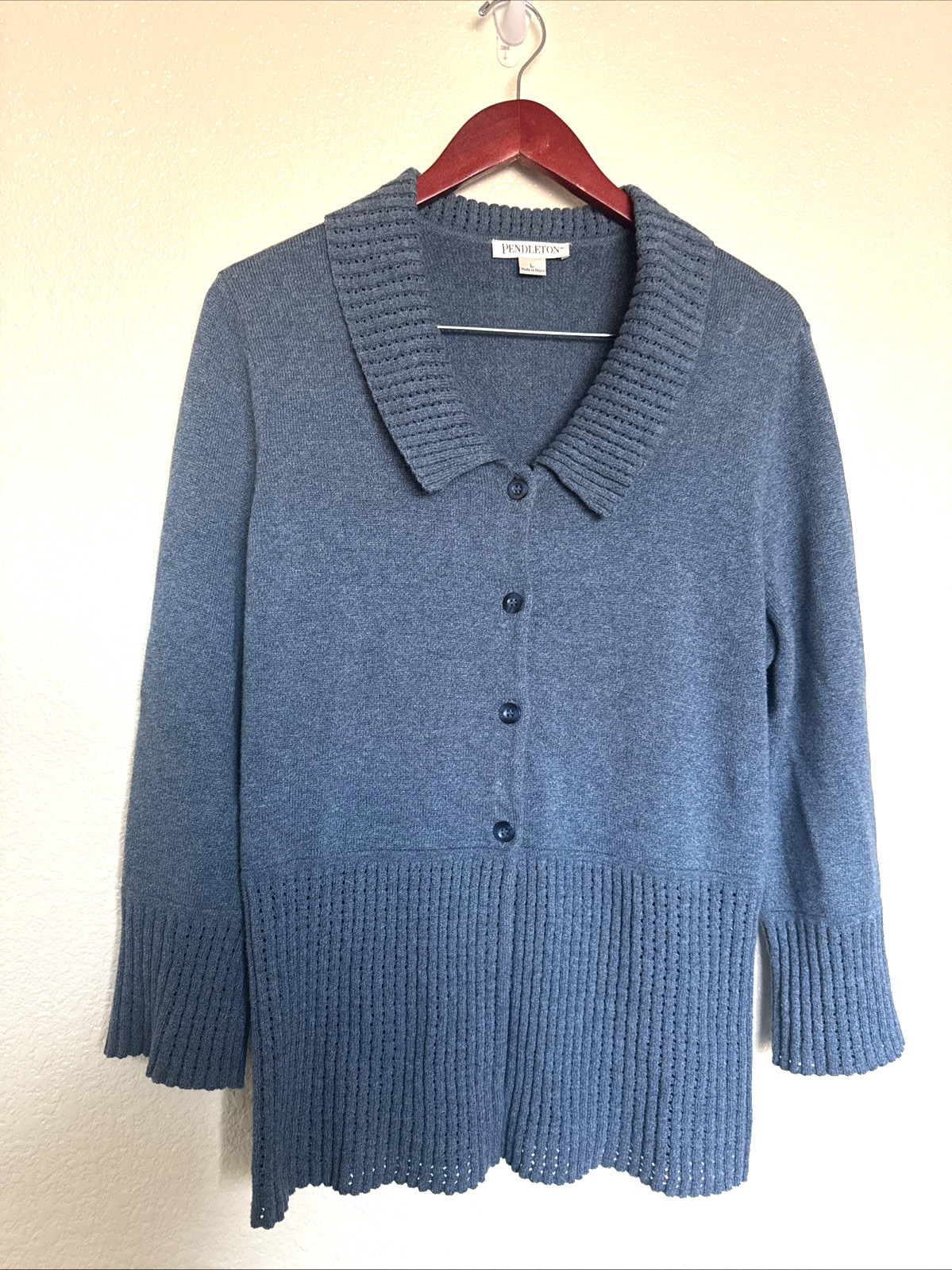 Woman’s Pendleton Large Knit Collared spring Blue… - image 2
