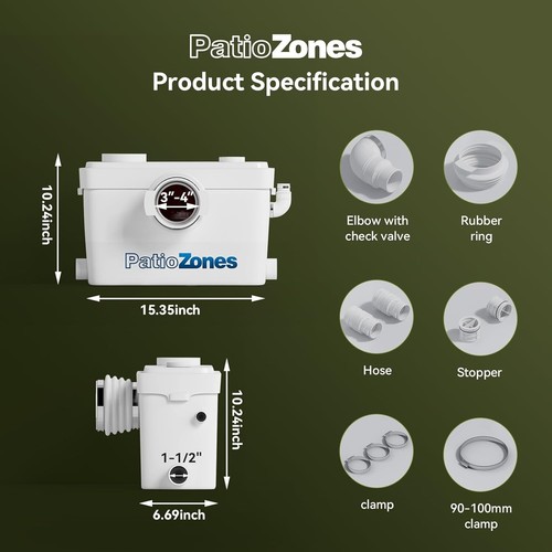 750W Pro Macerating Toilet Pump, Advanced Grinding Upflush System #4319 - Picture 2 of 7