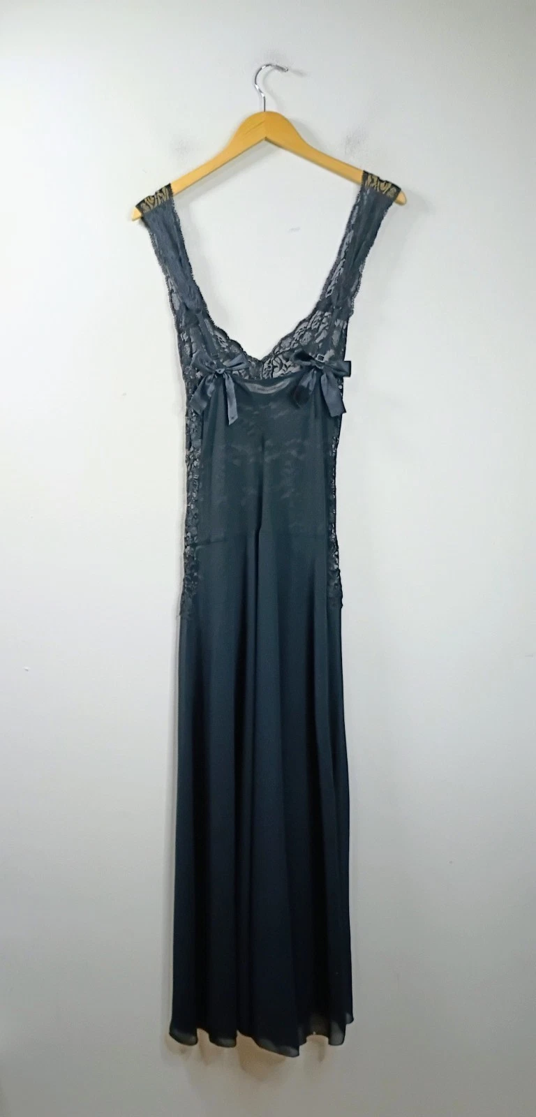 UNDERCOVER Camicia da notte vintage Victoria's Secret in chiffon elasticizzato pizzo nero XS