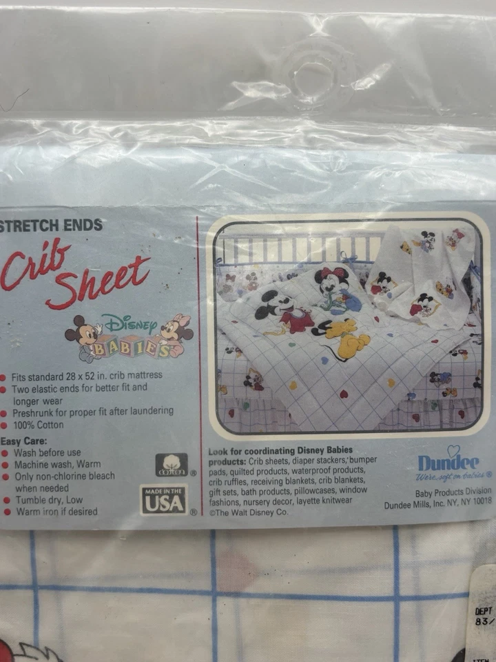 Sábana bajera ajustada vintage Dundee Disney Baby Mickey Minnie & Pluto NUEVA SELLADA Foto 2 de 4