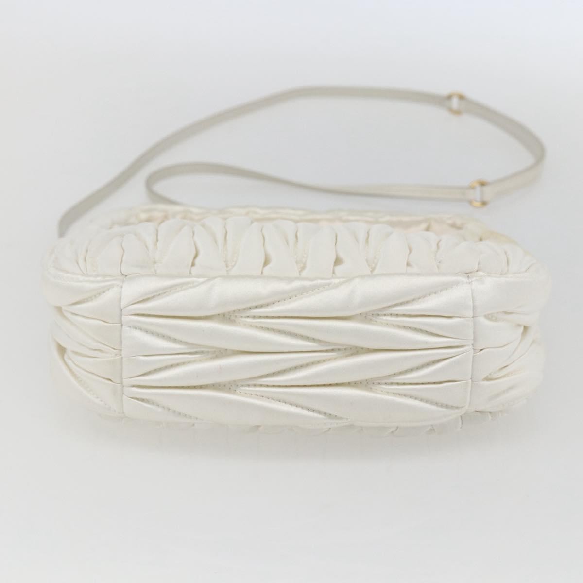 Miu Miu Matelasse Hand Bag Satin 2way White Gold Auth 158666SAM image 5