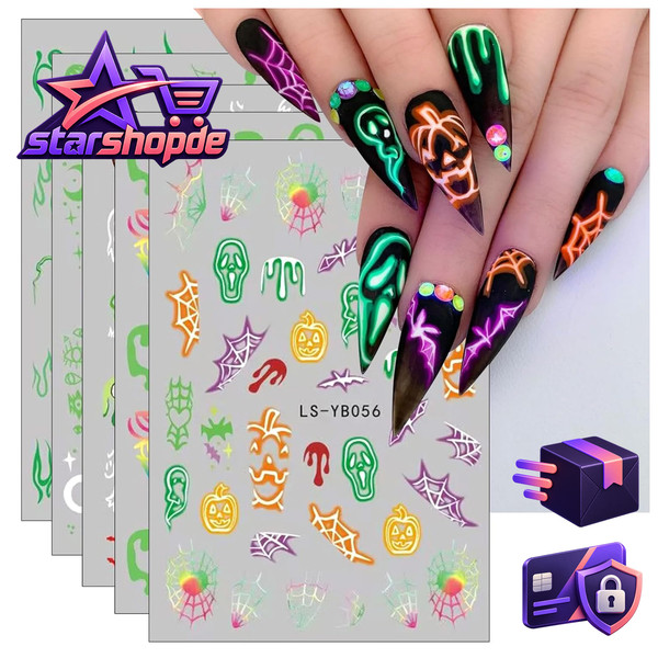 Nagelsticker Halloween Leuchten Im Dunkeln 9 Blatt Selbstklebend Totenkopf-image