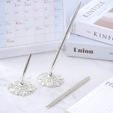 2PCS Silver Wedding Guest Book Pens with Stands Bridal Reception Signing Set New