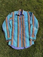 Vintage Wrangler Brushpopper Long Sleeve Western Turquoise Shirt Size 15x34